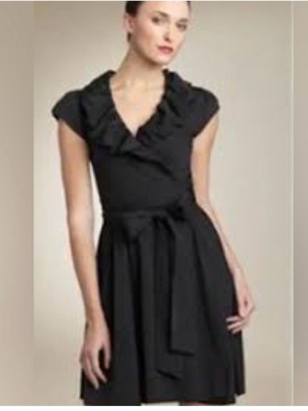 Diane Von Furstenberg Black Ruffle V-Neck Wrap Mini Dress